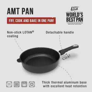 AMT three in one benefits. Detachable handle. Non stick Lotan coating. Aluminium base.